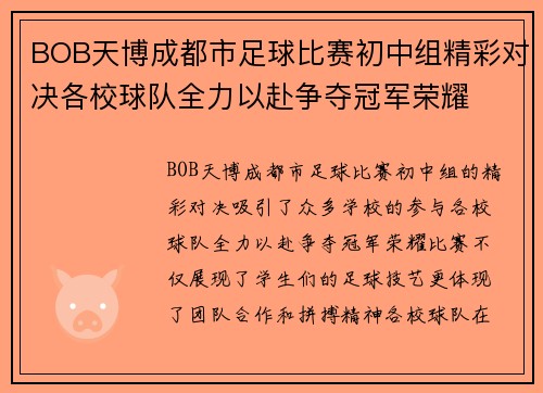 BOB天博成都市足球比赛初中组精彩对决各校球队全力以赴争夺冠军荣耀