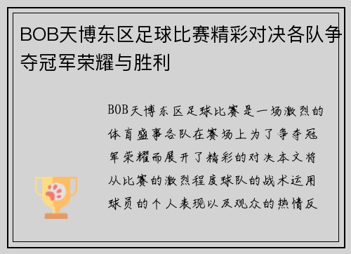 BOB天博东区足球比赛精彩对决各队争夺冠军荣耀与胜利